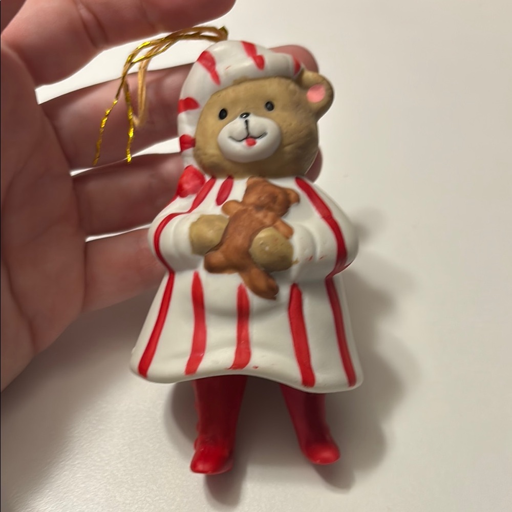 Teddy In Pajamas Ornament, Dangling Legs That Move, Great Condition!